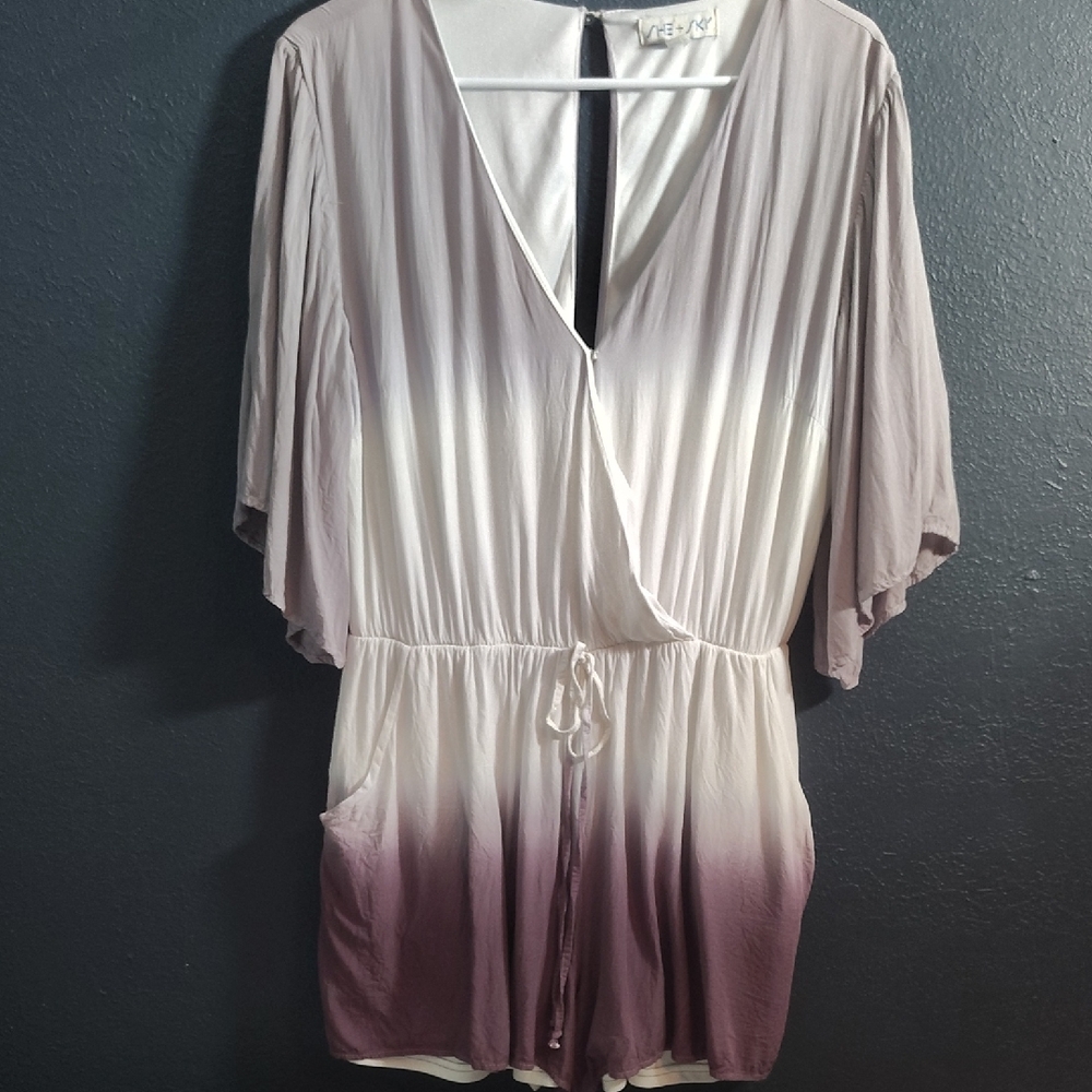 She + Sky Ombre Wrap Romper in Taupe, Cream & Mauve